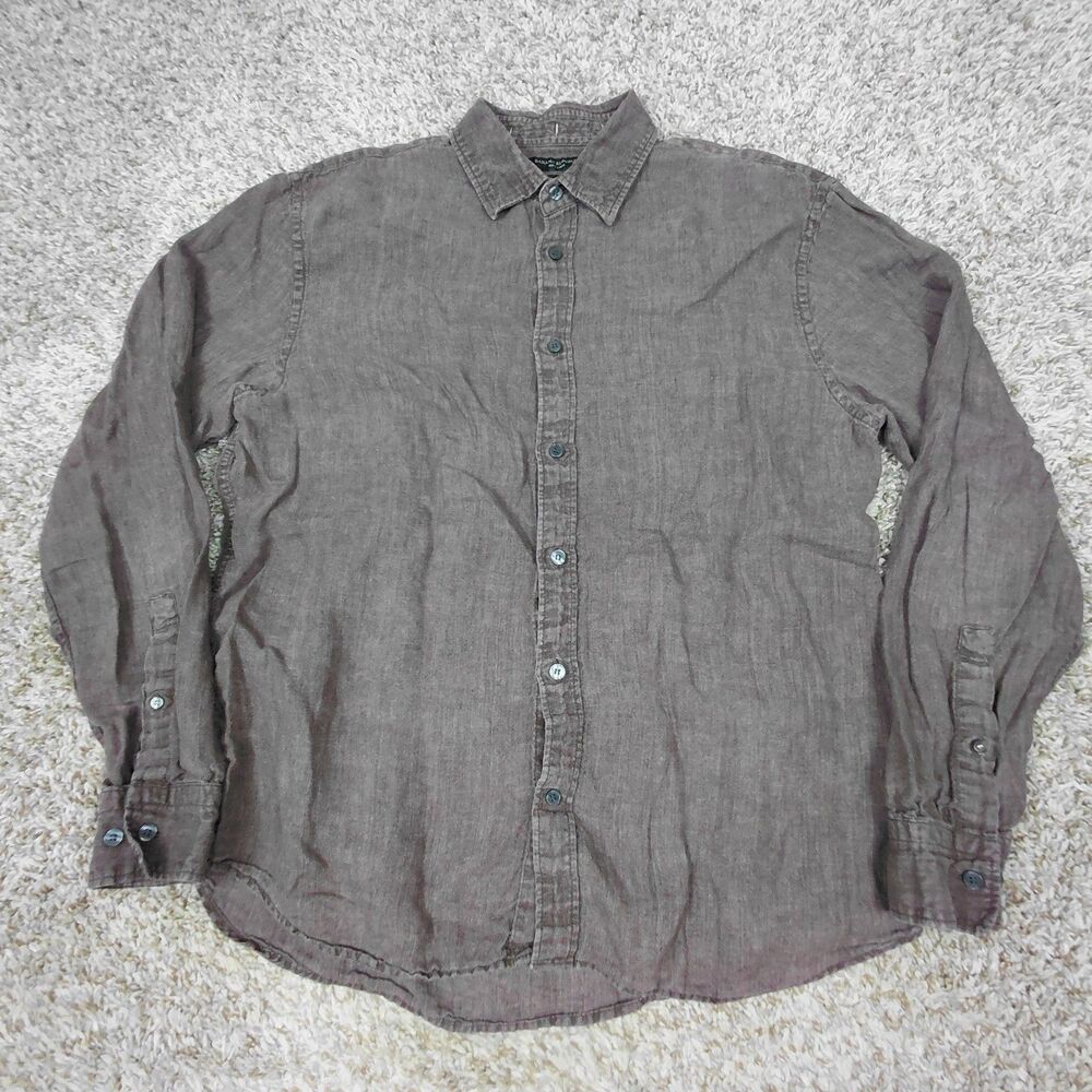 Banana Republic 100% Linen Button Up Shirt Mens Large Dark Burgundy Standard Fit